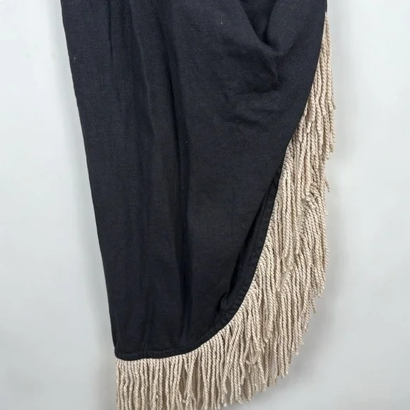 JBQ Just Be Queen Mallorca Linen Fringe Trim Skirt in Black Size Large - Picture 6 of 11